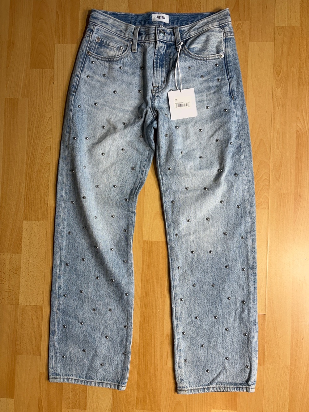 pistola NWT Lexi Bowed Barrel Leg Jean in Aries Studded 25 - Picture 3 of 12